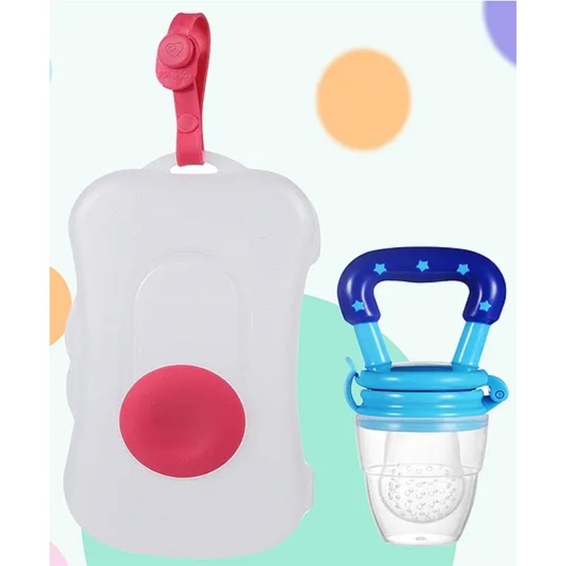 The Cheeky Kidzz Reusable Refillable Baby Wet Wipes Storage Box Container for Car Bathroom Living Room With Soft Silicone Fresh Fruit Vegetable Nibbler Teething (BLUE)