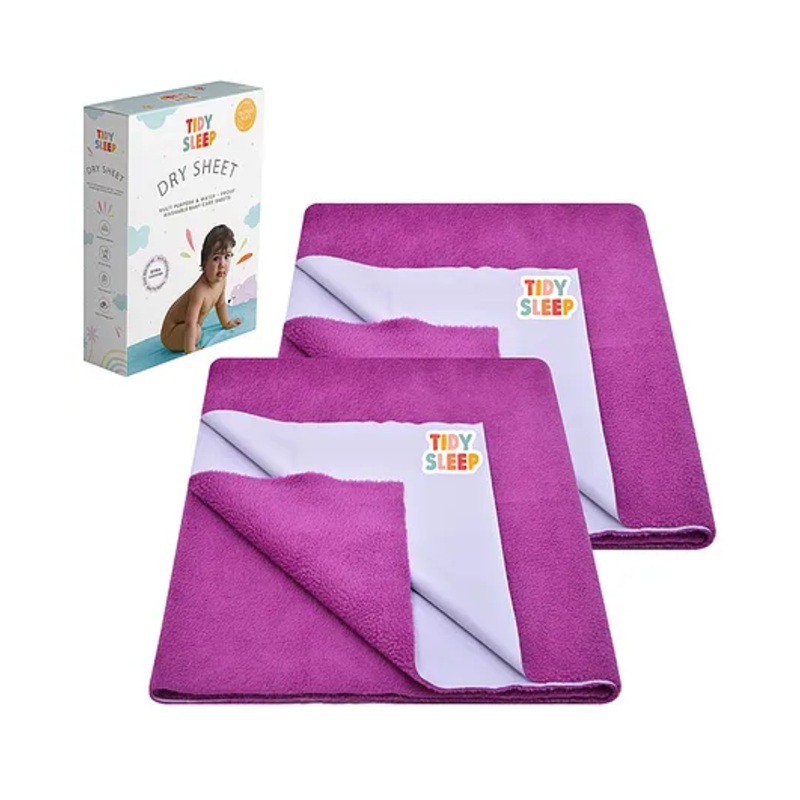 TIDY SLEEP Waterproof Baby Bed Protector Dry Sheet For New Born Babies- Babies Grape Pack of 2 (Large)