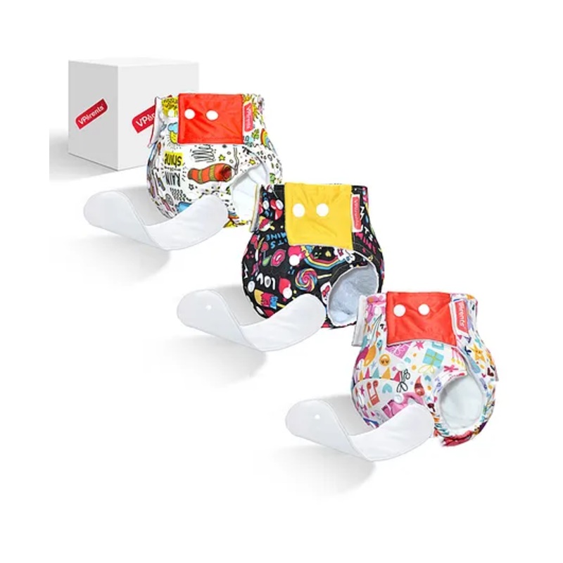 VParents Jumbo Print Reusable And Adjustable Cloth Diaper With  5 Layers Washable  Ultra Absorbent Insert Pack of 3 – Multicolor