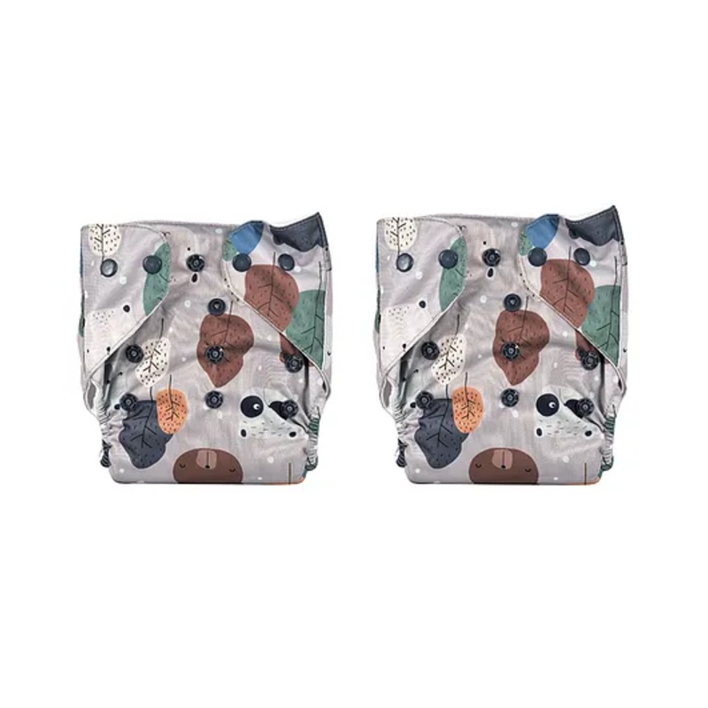 Adore Baby Unisize Adjustable Cloth Diaper with 5 Layer Charcoal Insert Bear Print Pack of 2 – Grey Brown