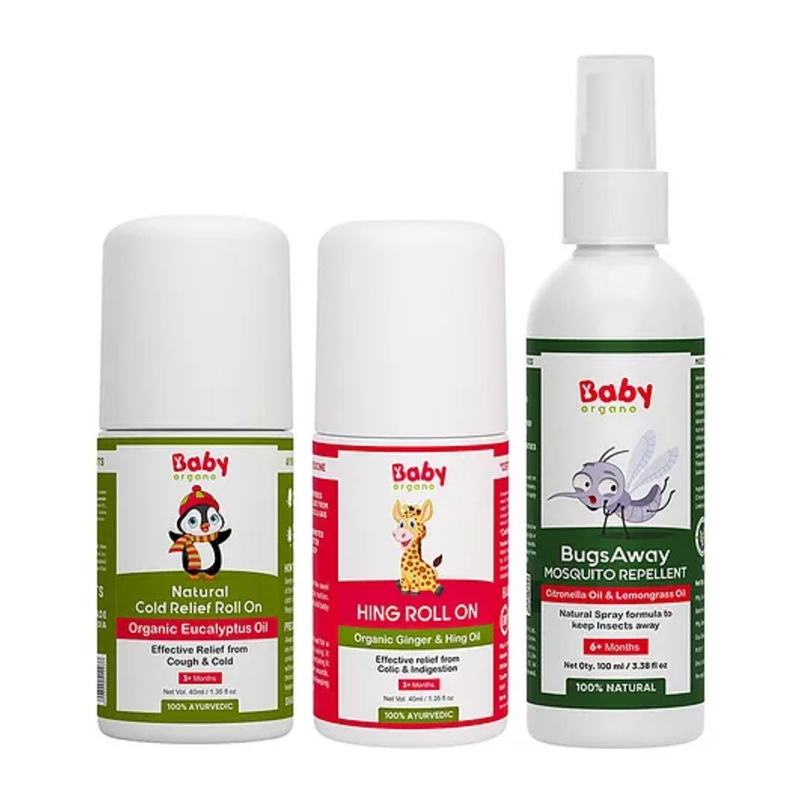 Babyorgano Baby Care Combo, Tummy Roll-On, Insect Repellent, Cold Relief 100 ml  & 40 ml each