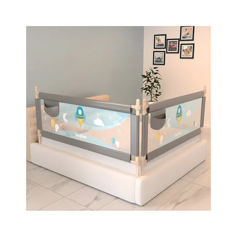 BAYBEE Baby Bed Rails Guard Barrier for Baby Kids Safety, Foldable Bed Rail Falling Protector Fence with 7 Adjustable Height (150×63 cm, (Pack of 2) Grey) – (Color & Design May Vary)