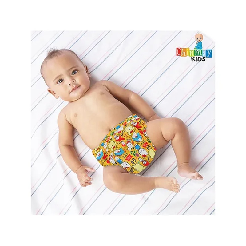 Chinmay Kids  Freesize Reusable Washable Adjustable Snap Buttons Cloth Diaper For Babies With Wet Free Insert Pads Leak Proof & Dry Feel- Yellow Go For It