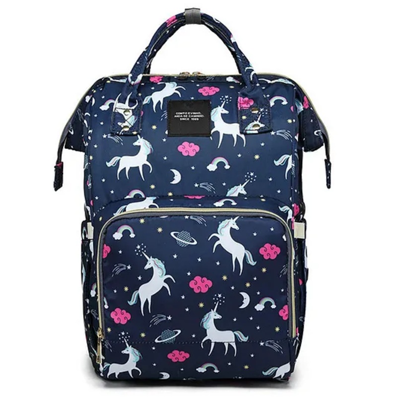 House of Quirk Diaper Bag Maternity Backpack Unicorn Print – Dark Blue