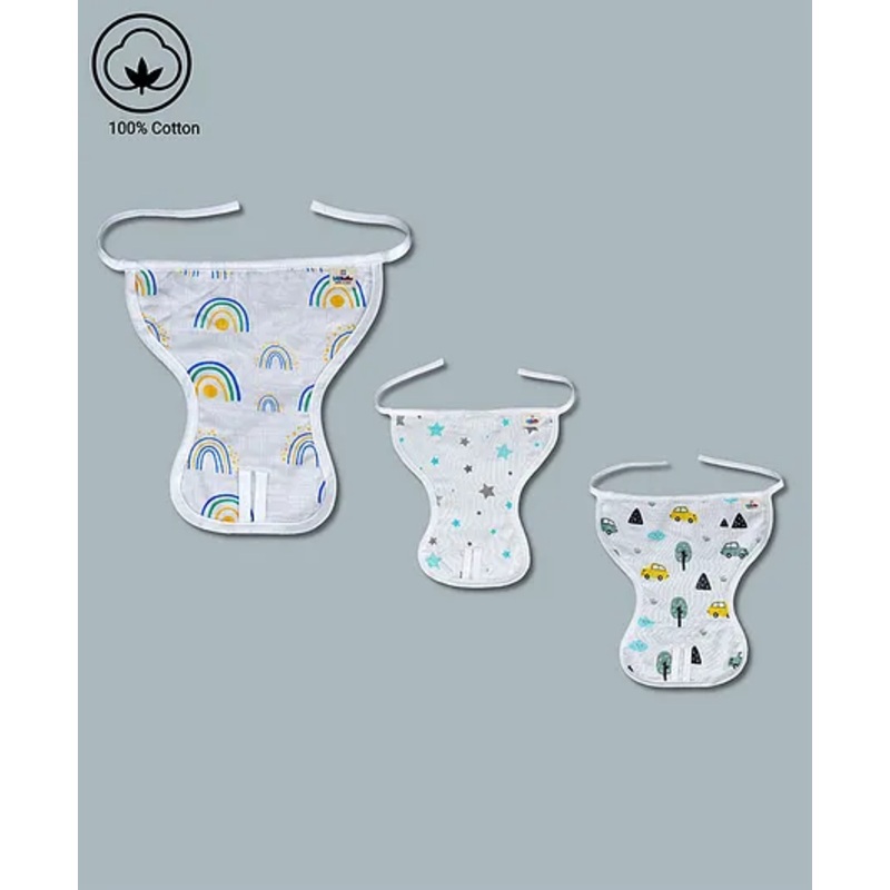 LazyToddler Muslin  Nappy Set of 3 Rainbow Print – White