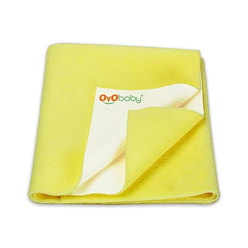 OYO BABY Anti-Piling Fleece Extra Absorbent Instant Dry Sheet, Baby Bed Protector, Waterproof Sheet, Medium (100cm x 70cm), Yellow