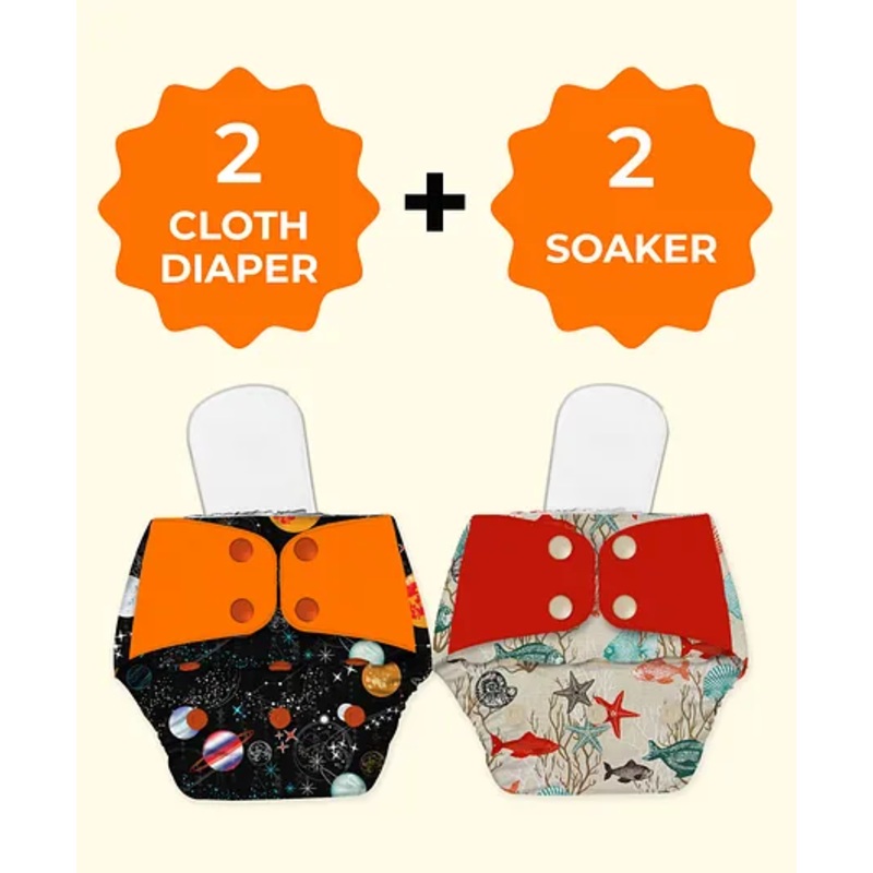 Regular Diaper by Snugkins – Freesize Reusable, Waterproof & Washable Cloth Diapers Pack of 2 – Multicolour