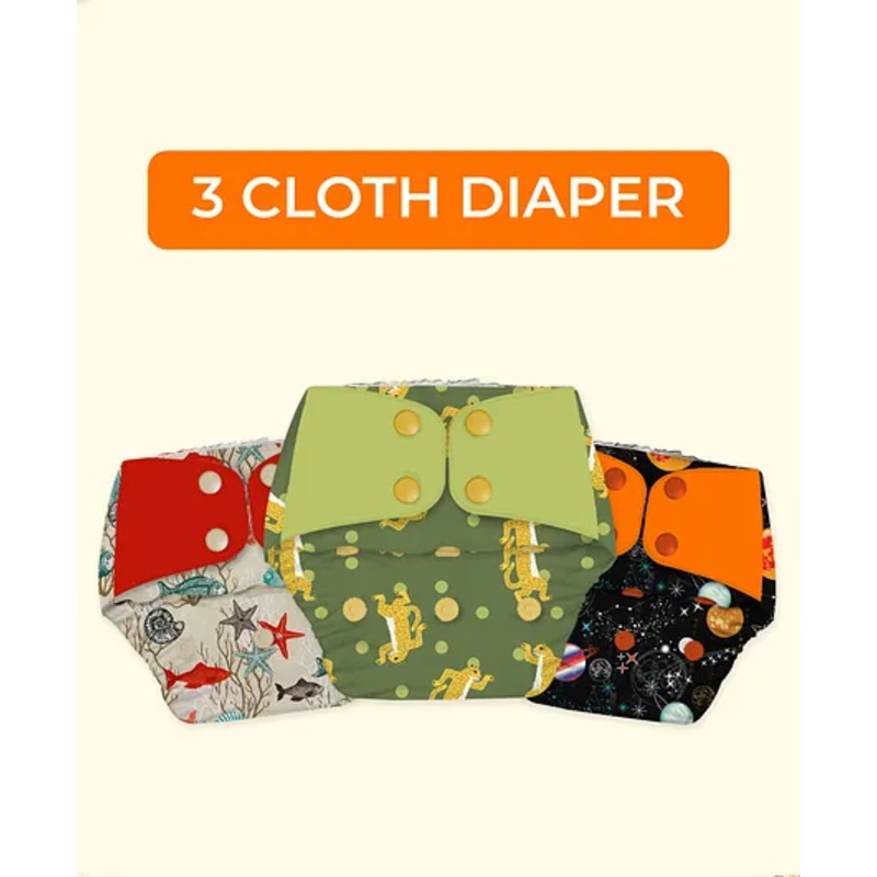 Snugkins Freesize Reusable Waterproof & Washable Cloth Diapers for day time use Contains 3 Pocket Diaper – Multicolour