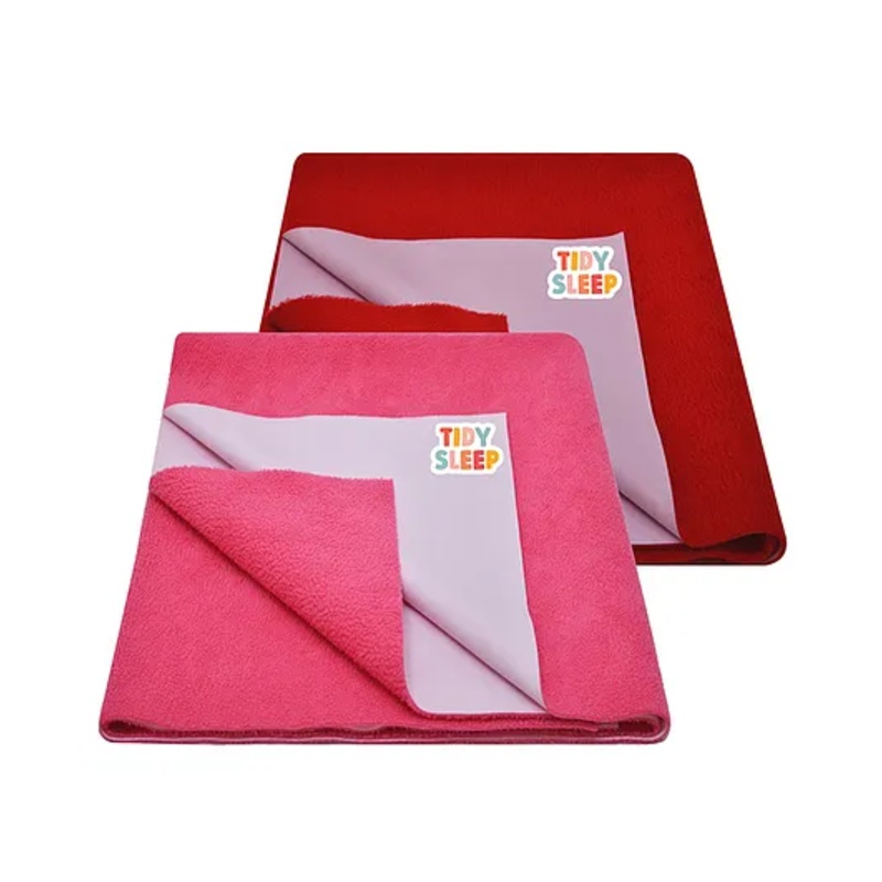TIDY SLEEP  Waterproof Baby Bed Protector Dry Sheet For New Born Babies- Cherry Red & Hot Pink Pack of 2 (Small)  L 70 x B 50 cm