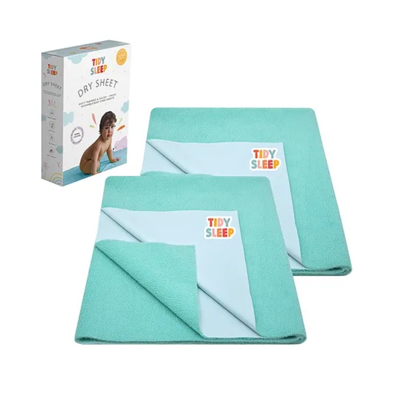 TIDY SLEEP Waterproof Baby Bed Protector Dry Sheet For New Born Babies- Ocean Green Pack of 2 (Large)