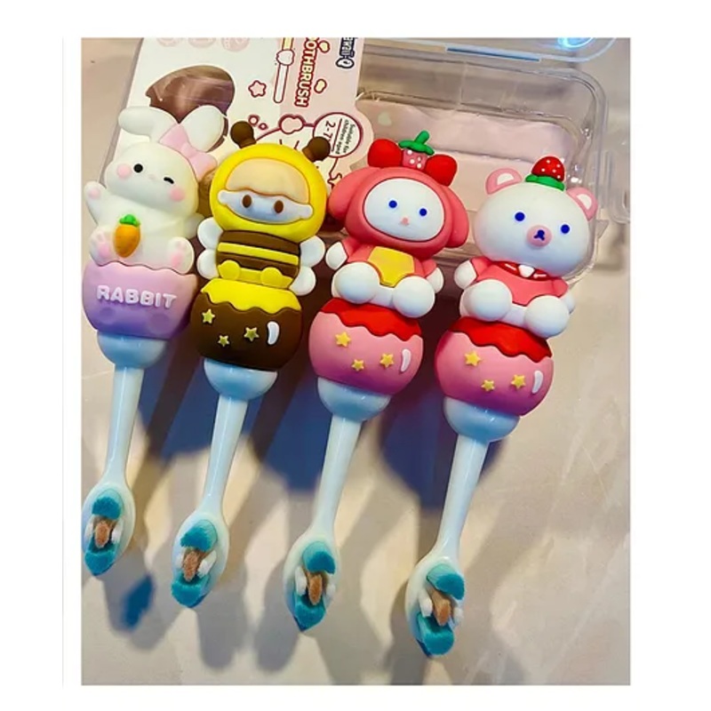 YAMAMA Toothbrush For Baby And Kids Cute Kawaii Cartoon Design Colorful Soft Toothbrush For Babies And Kids Extra Microfiber Soft Bristles With Silicone Grip And Spilt Bristle  – (Pack of 1  Color And Design May Vary)