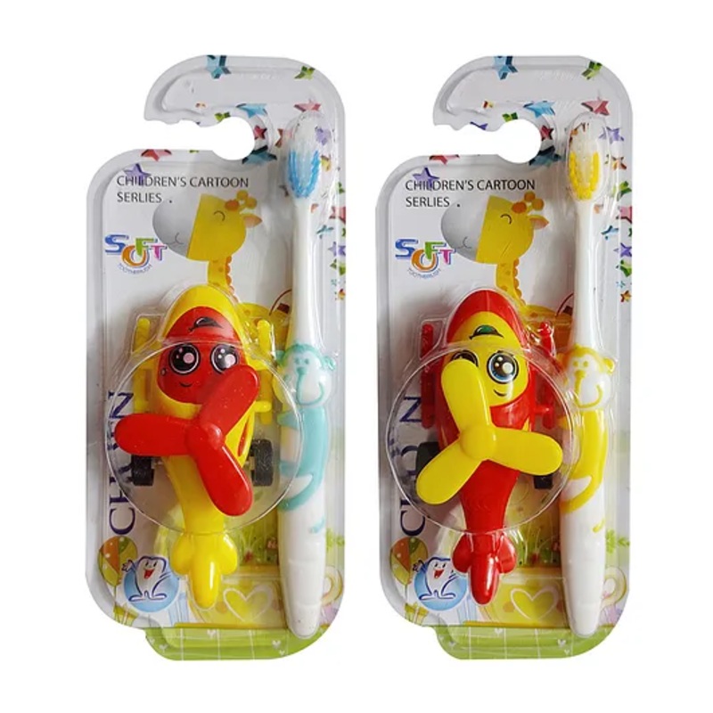 Yunicorn Max YMX 544 Ultra Soft Kids Toothbrush With Aeroplane Toy Pack Of 2 (Color & Design May Vary)