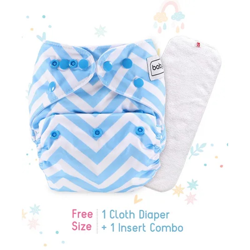 Babyhug Free Size Reusable Cloth Nappies With Insert Chevron – Blue White