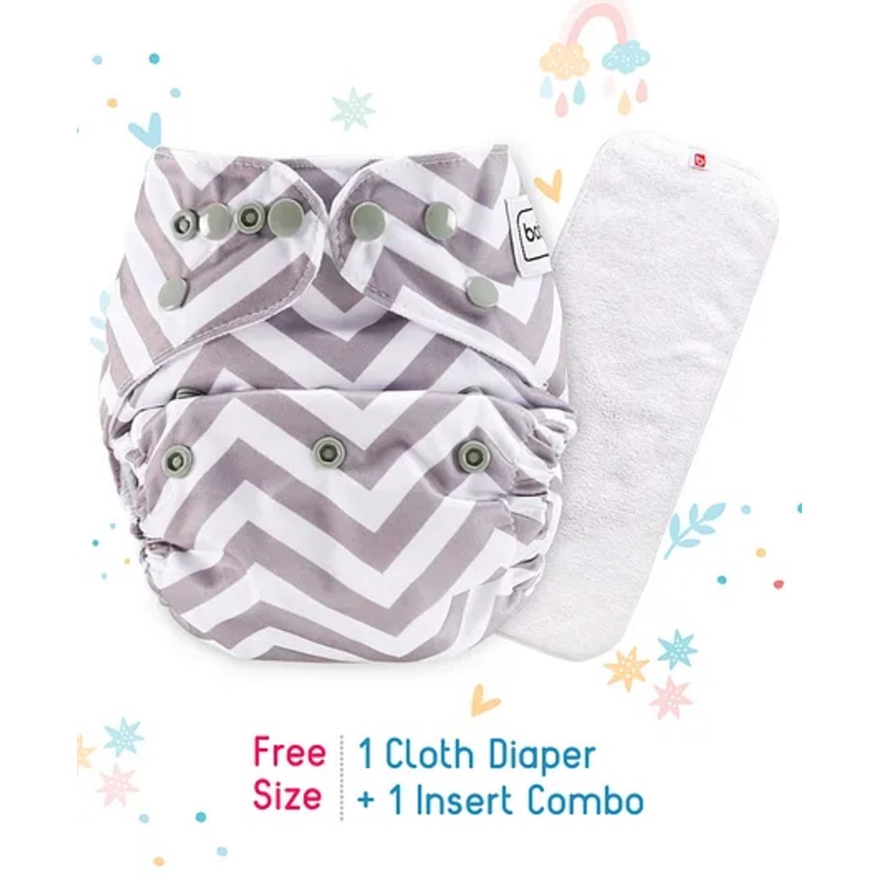 Babyhug Free Size Reusable Cloth Nappies With Insert Chevron Print- Grey White