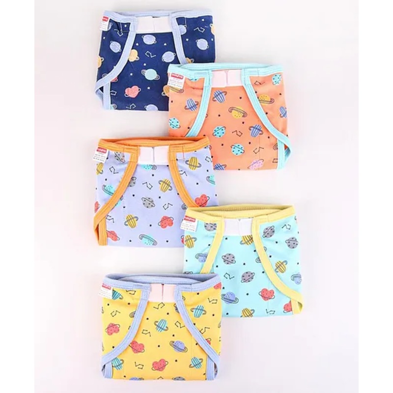 Babyhug Interlock Dyed Velcro Cloth Nappies Solar Printed Small Pack of 5 – Multicolor