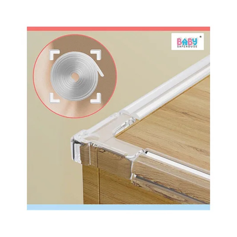 BabySafeHouse Clear Pre-Taped Furniture Edge Guard and Corner Protector – 6.5ft Edge + 4 Corner Guards (Transparent Silicon) for Baby Proofing & Child Safety