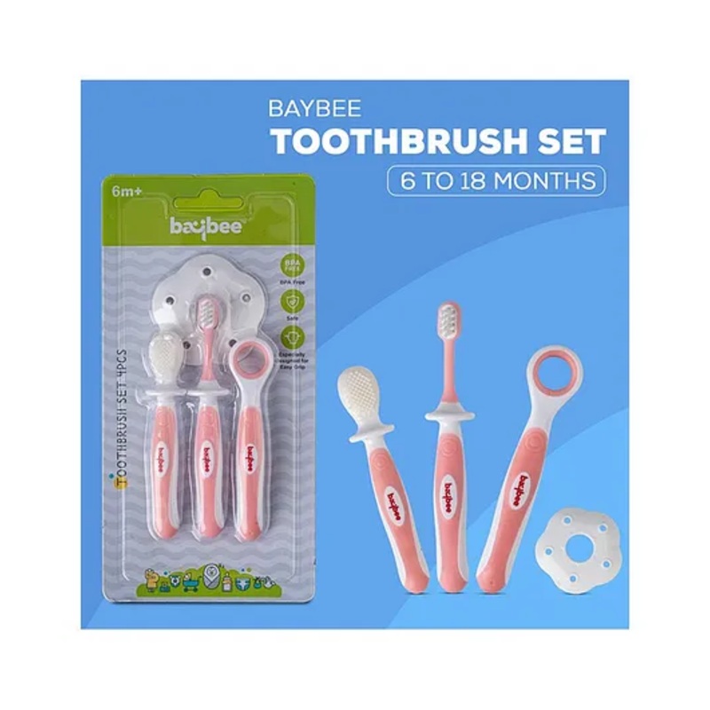 Baybee 3 Stage Oral Care Cum Training Toothbrush Set Of 3 – Pink