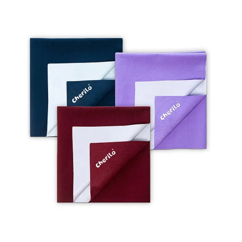 Cherilo Waterproof Reusable Baby Dry Sheet Small Pack of 3 -Maroon & Navy Blue