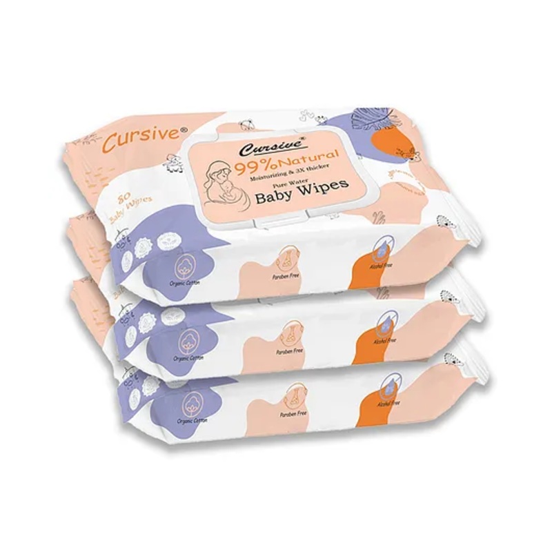 Cursive Soft Cleansing Baby Wipes with Aloe Vera, Coconut Oil Aloe Vera & Vitamin E, Soft and Paraben Free  , Lid Pack , 80 sheets-Pack of 5 |baby wipes |wipes for baby | wet wipes for baby