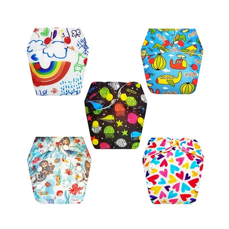 Dumbledo Premium Newborn Cloth Diaper with Integrated Cotton Insert – Antibacterial, Hypoallergenic, Smell-Free – Adjustable Fit for 0 to 6 months, Pack of 5