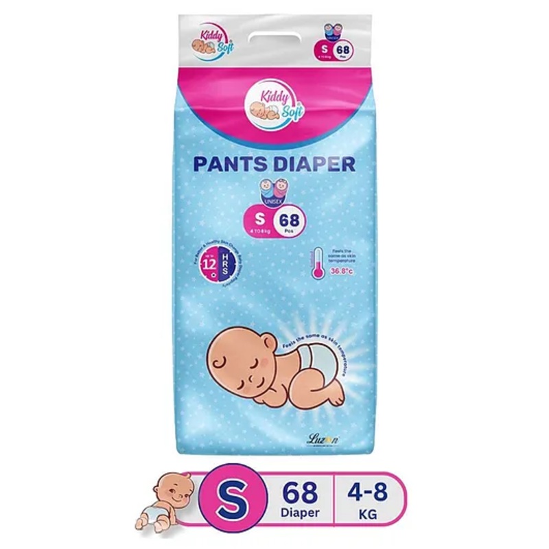 KiddySoft Baby Diaper Pants | Super Absorbent with Criss Cross Layer | Up to 12 Hours Protection | Softest Top Sheet | Comfortable Fit | Small (4-8 KG) | Pack of 1 (68 Diapers )