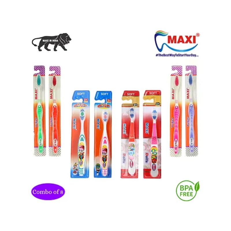 MAXI Junior Toothbrush Pack of 8 – Multicolor
