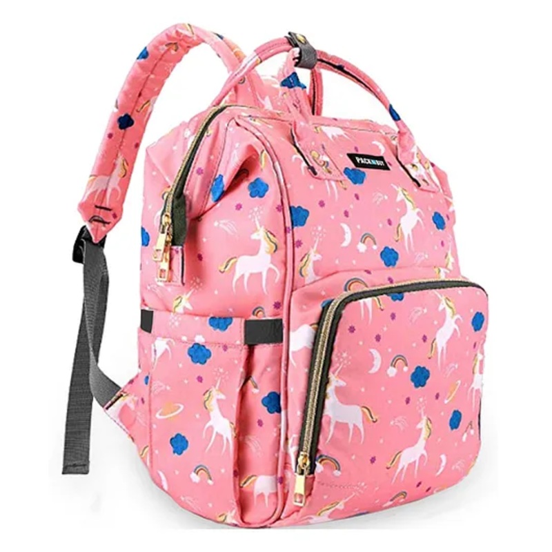 PACKNBUY Diaper Bag Backpack Unicorn Print Baby Travel and Storage Bag – Pink