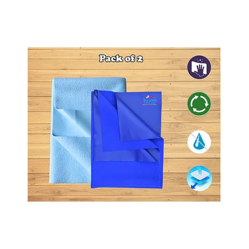 THE LITTLE LOOKERS Quicky Dry Sheets Massage Mats Water Proof Bed Protector Crib Sheets for Baby Large Pack of 2  –  Navy Blue Sky Blue