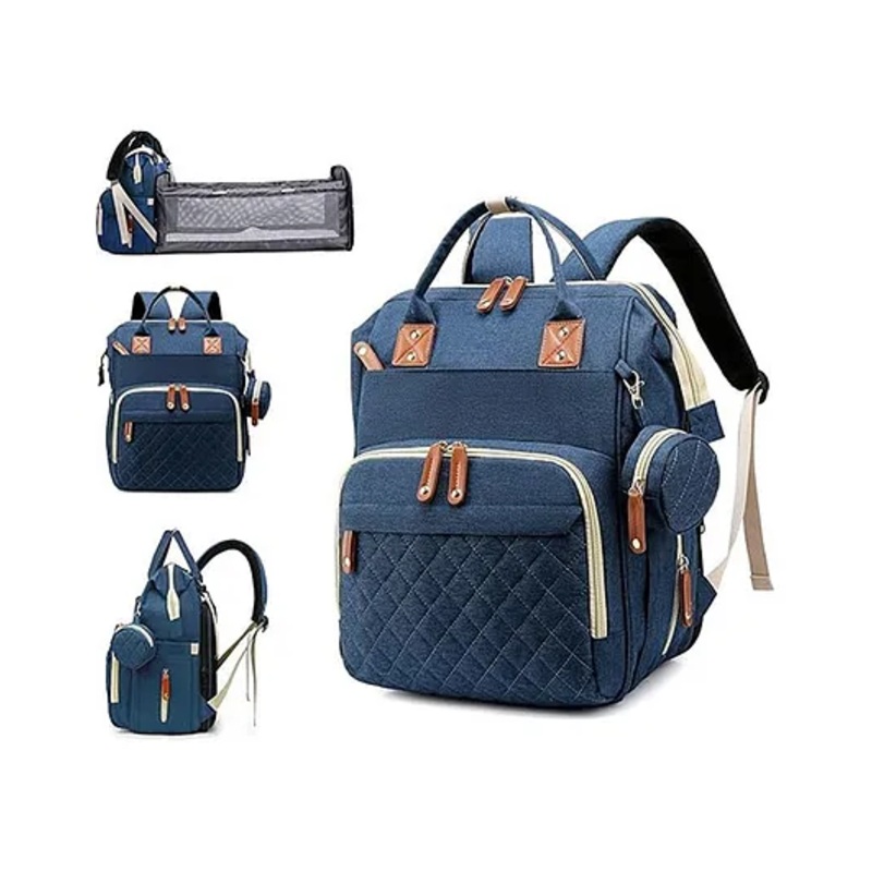 Winnies Diaper Bag With Changing Station | Mummy Bag With Bassinet | Bed Changing Backpack-Blue