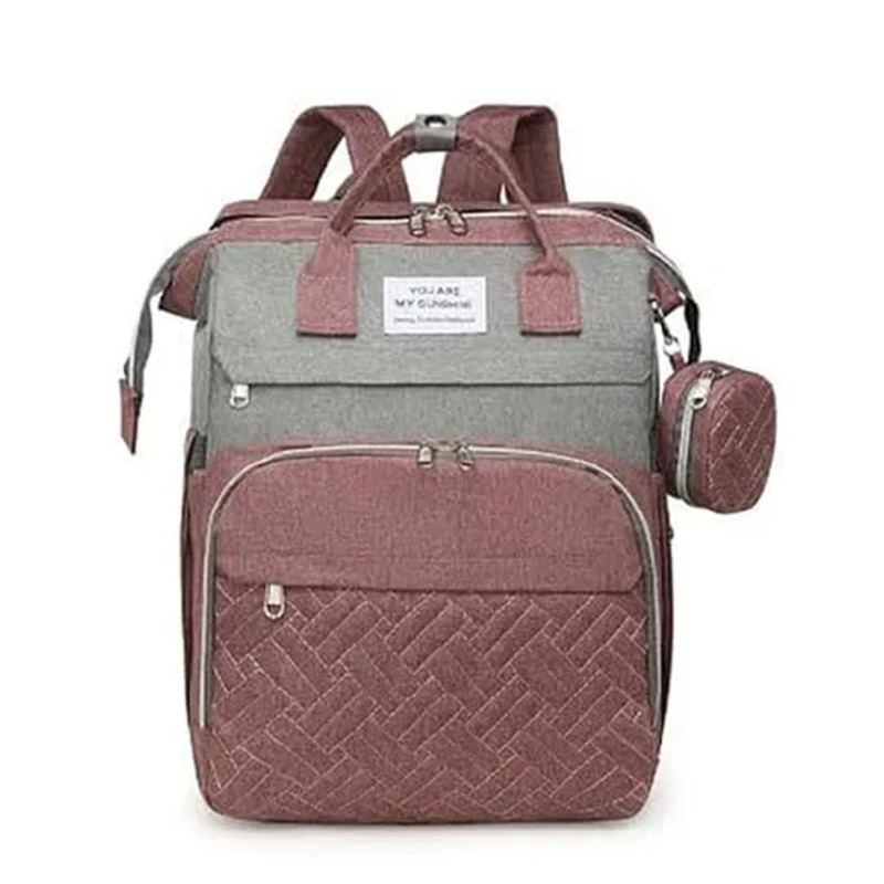 Winnies Diaper Bag With Changing Station | Mummy Bag With Bassinet | Bed Changing Backpack-Purple