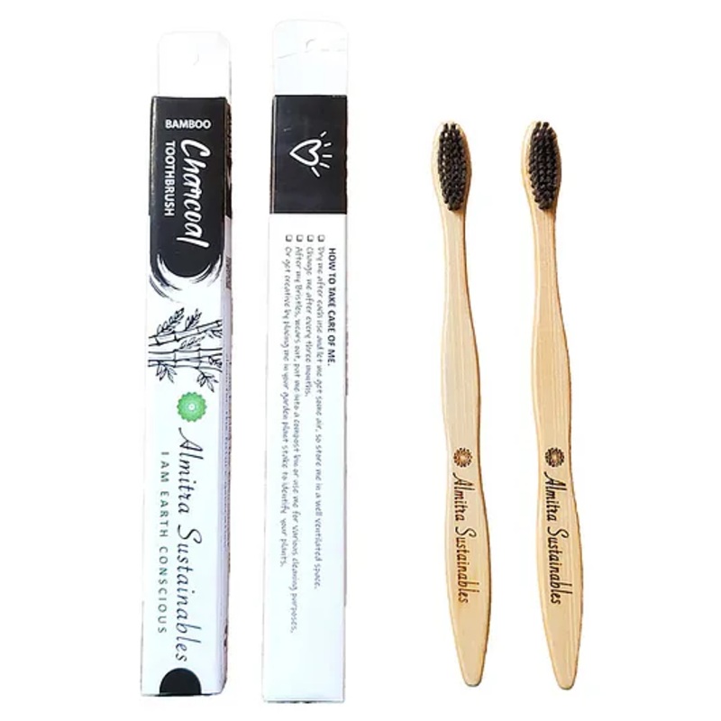 Almitra Sustainables Bamboo Toothbrush  Charcoal (Pack of 2)