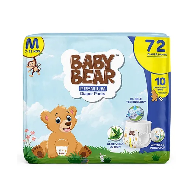 Baby Bear Cottony Soft Breathable Premium Diaper Pants Medium – 72 Pieces