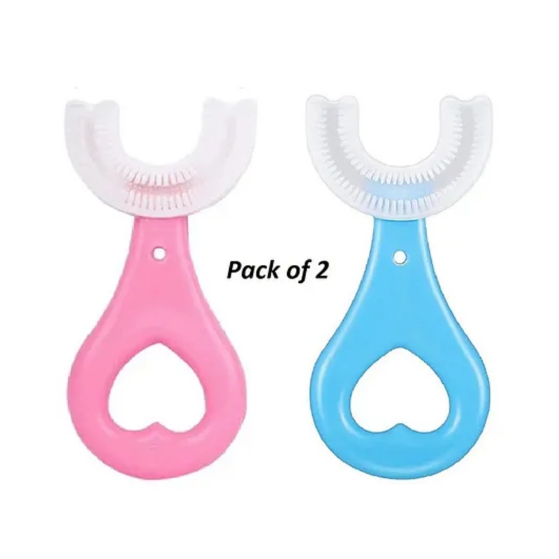 Baby Miniature U Shaped Soft Manual Whitening Silicone Mouth Cleaning Toothbrush Pack of 2 Colour May Vary