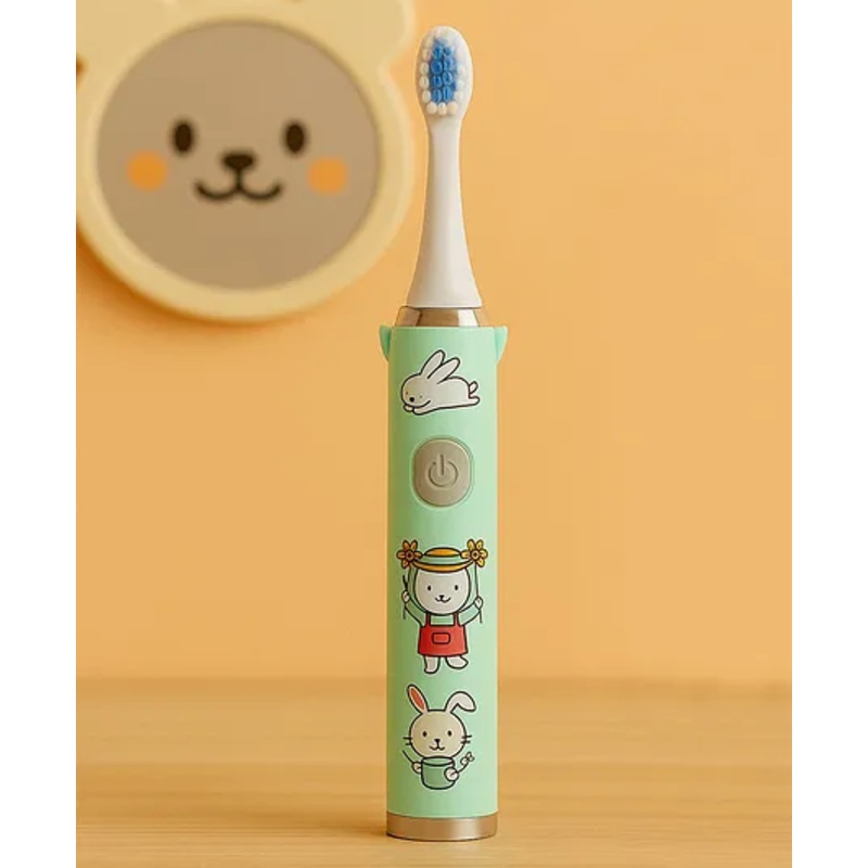 Badal Kidz Children’s Electric Toothbrush with Cartoon Characters, Soft Bristles Battery Operated Kids Cartoonic – Green