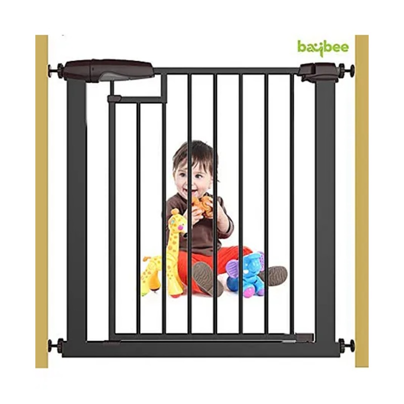 Baybee Auto Close Baby Safety Gate Extra Tall Durable Baby Fence Barrier Dog Gate with Easy Walk-Thru Child Gate| Baby Gate for House Stairs Doorways | Safety Gate for Baby (Black) (75-85cm)