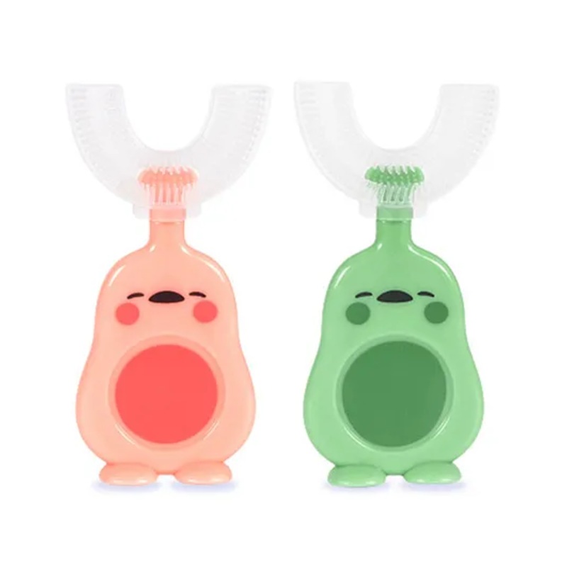 Chinmay Kids U-Shaped Toothbrush Food Grade Material And Attractive Cartoon Ultra Soft Toothbrush (Green – Pink)