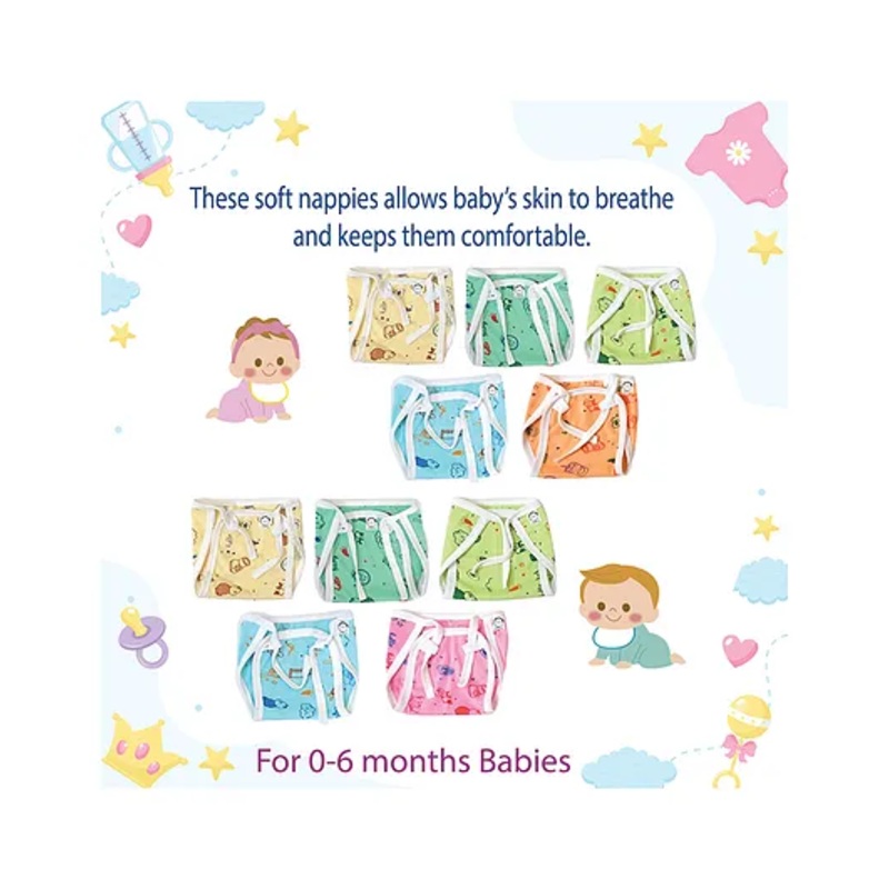 Chirsh  Born Baby Cotton Cloth Nappies Washable Reusable Nappy Multicolour Pack Of 10