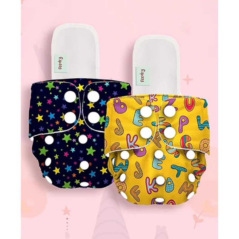 Deedry Cloth Diapers Reusable, Adjustable with Snap Buttons & comes with Insert  – Pack of 2