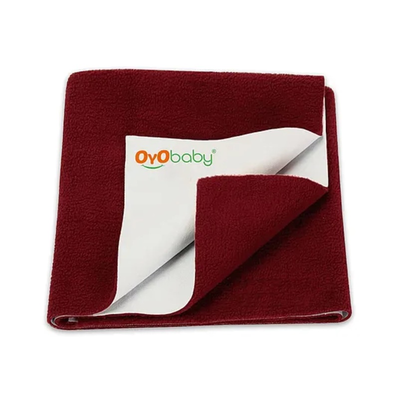 OYO BABY Anti-Piling Fleece Extra Absorbent Instant Dry Sheet, Baby Bed Protector, Waterproof Sheet, Small (70cm x 50cm), Maroon