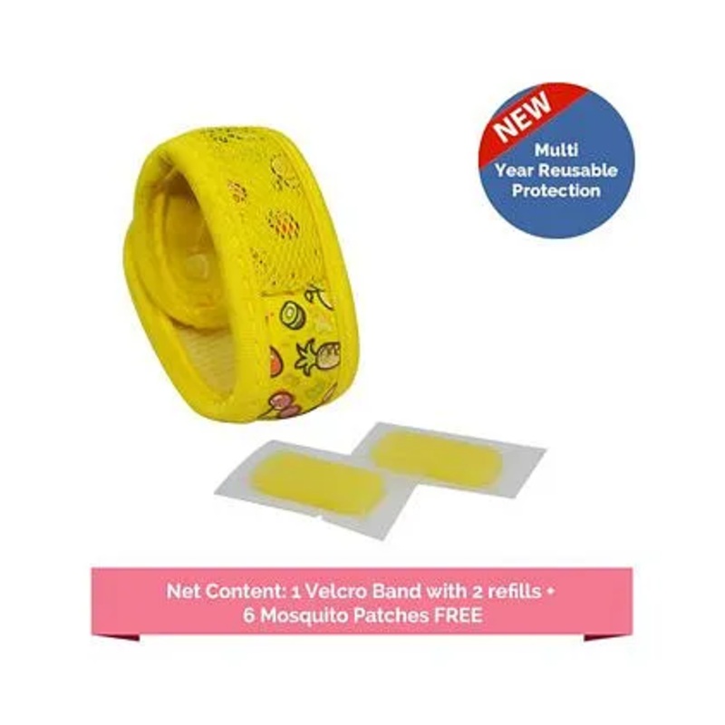 Safe-O-Kid Mosquito Repellent Band Reusable Ayurvedic & Natural with 2 refills Fruit – Yellow