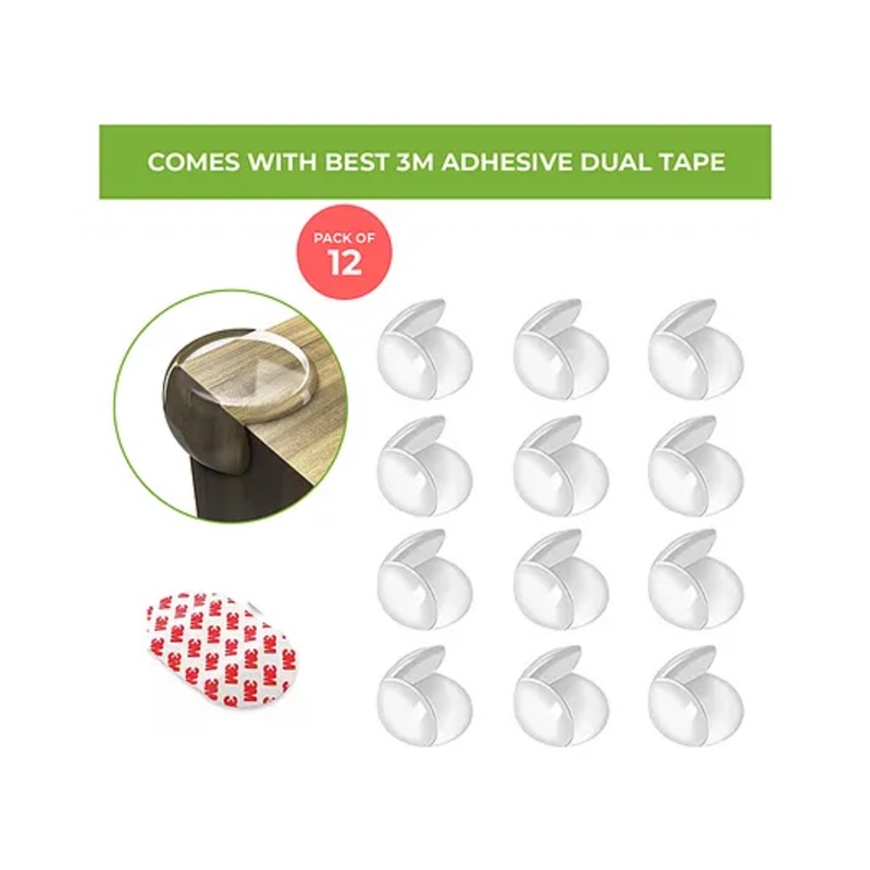 Safe-O-Kid- (Pack of 12) Ball Shaped Baby Safety Corner Guards with strong 3 M adhesive- Transparent, Extra Safe, BPA Free, Non-Toxic, Elegant,Soft & Safe, Furniture Protectors
