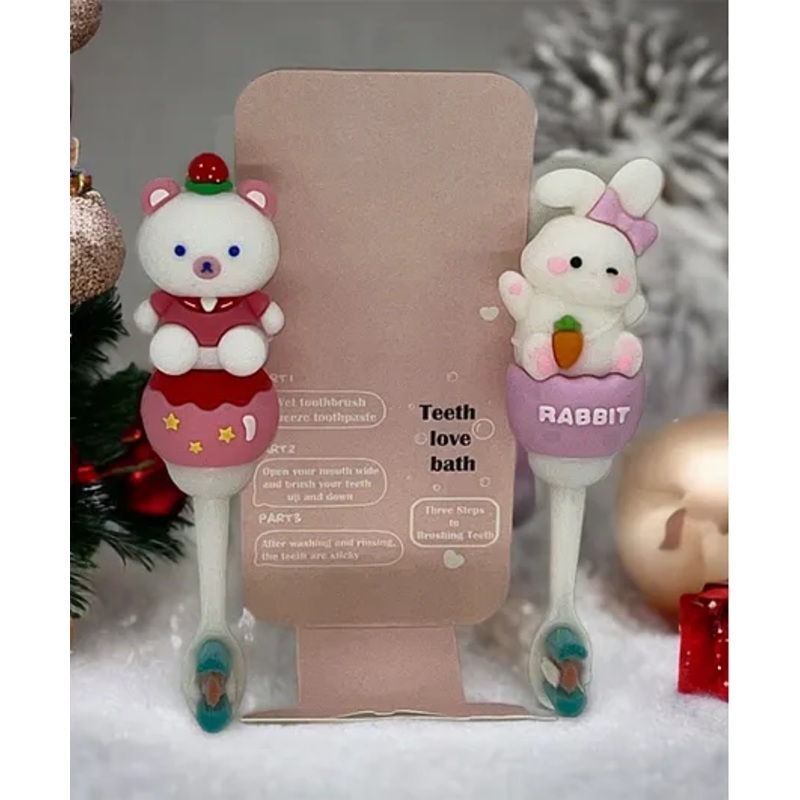 SKB Cute Teddy & Bunny Soft Tooth Brush – Pink & White