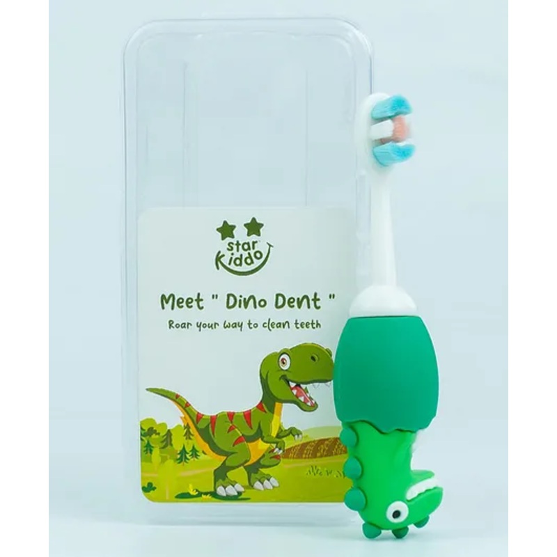 StarKiddo Dino Dent Silicone Baby Toothbrush | BPA-Free |Soft Bristles| (1 years- 3 years) (Green)