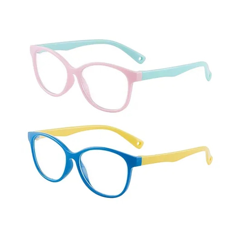 SYGA Pack of 2 Kids Anti-Blue Light Blocking Lightweight Retro Round Glasses for Age 4 to 9 Years old (Yellow & Blue)
