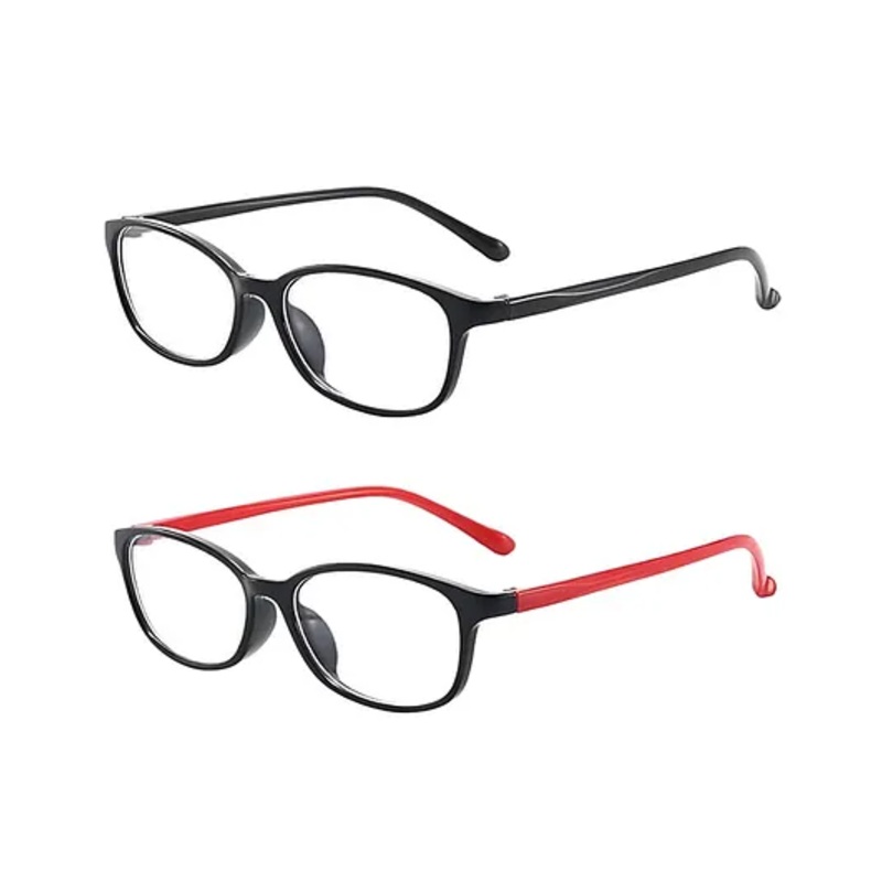 SYGA Pack of 2 Kids Anti-Blue Light Blocking Lightweight Retro Round Glasses for Age 6 to 12 Years old (Black & Red)