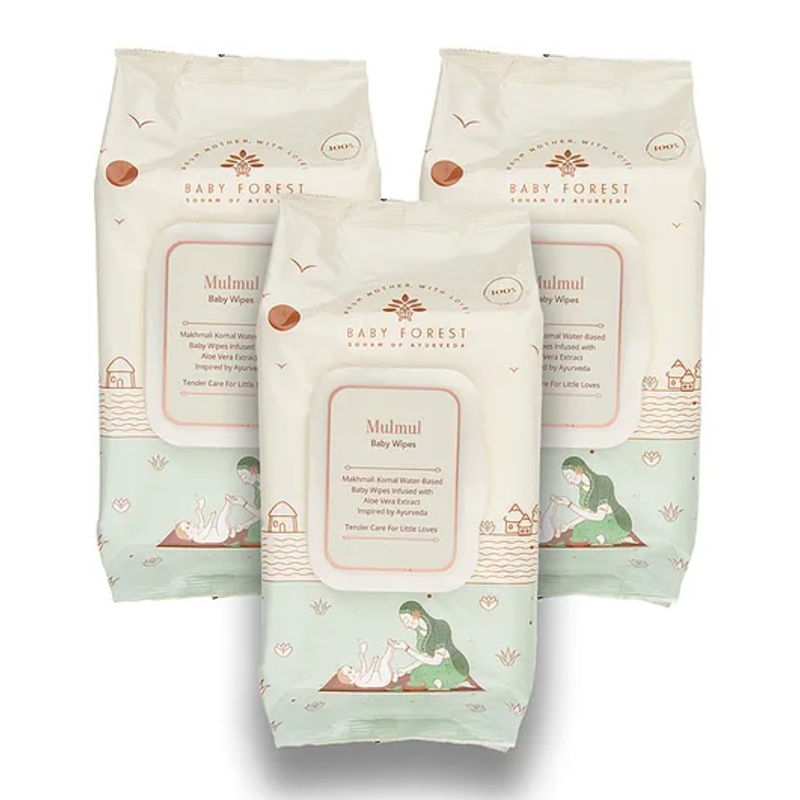 Baby Forest Mulmul Baby Wipes, Ultra-soft, Water-based, 3X thicker and softer wipes 72 Wipes each, Pack of 3