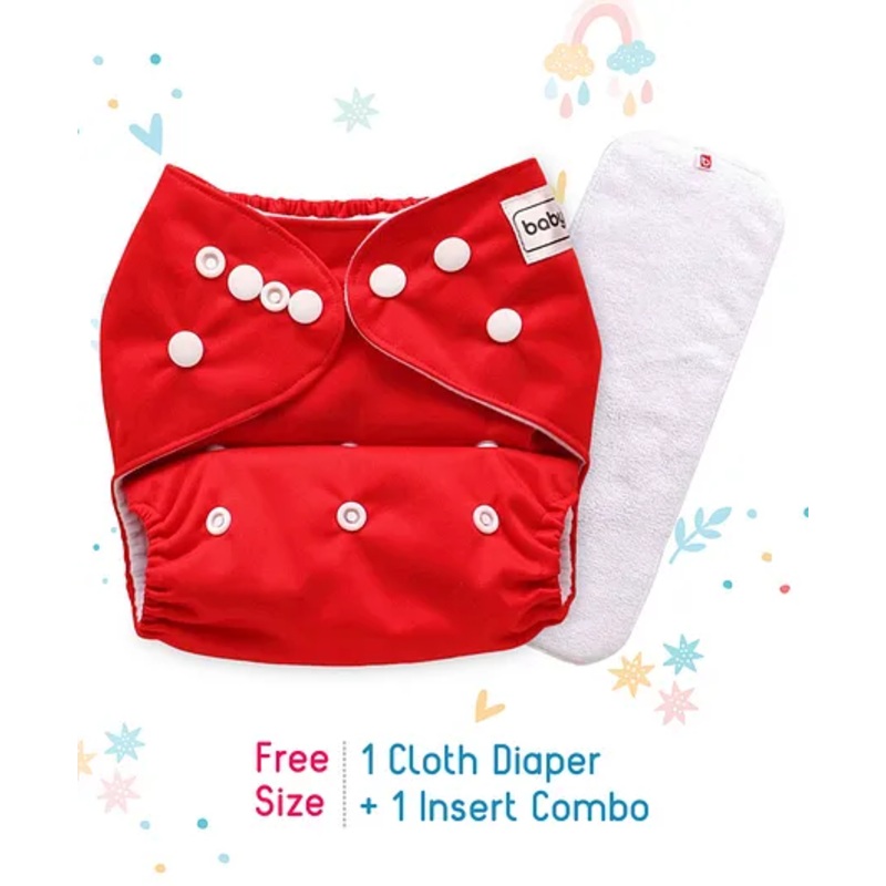 Babyhug Free Size Reusable Cloth Diaper With Insert – Red