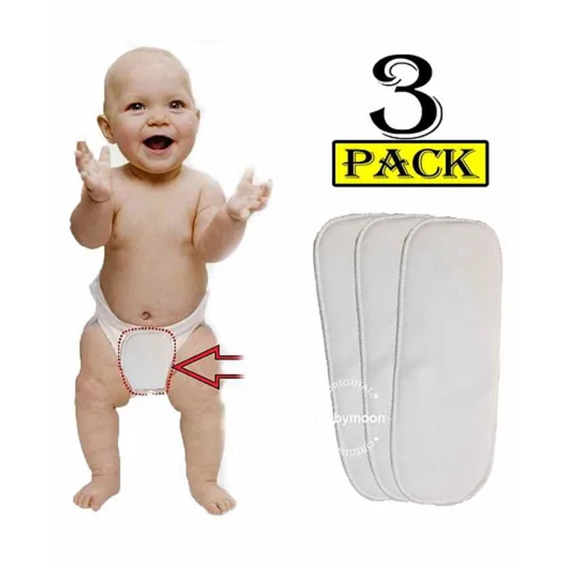 Babymoon Premium 3 Layers Wetfree Microfibre Reusable Cotton Diaper Nappy Insert White – Pack of 3