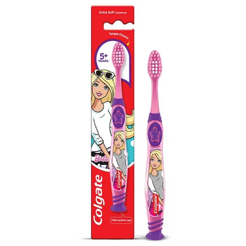 Colgate Baby Barbie Toothbrush, Extra Soft Bristles With Tongue Cleaner – Pink & Purple