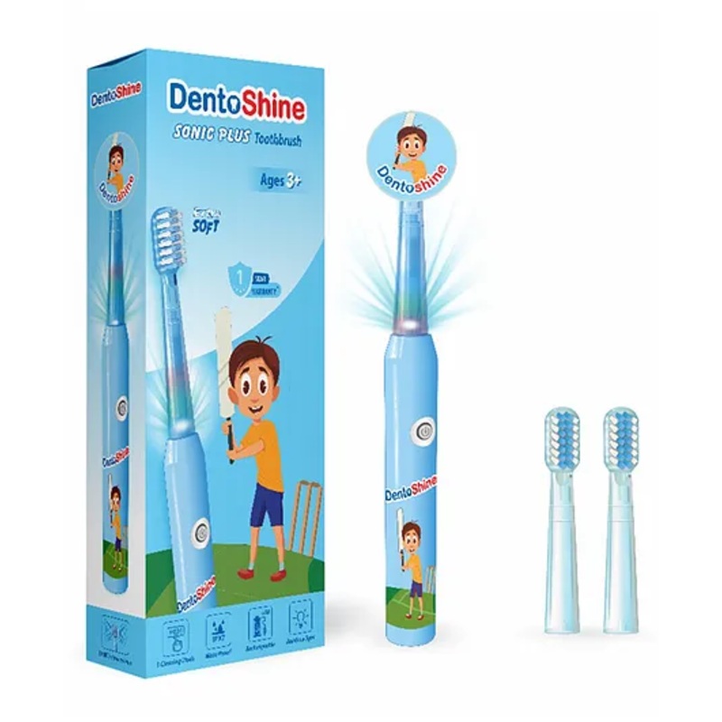 DentoShine Sonic Plus Electric Toothbrush with Brush Heads – Blue